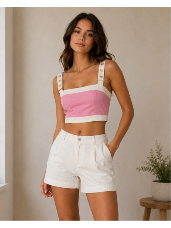Maeve Tops - Maeve Square-Neck Cropped Linen Tank Top Small